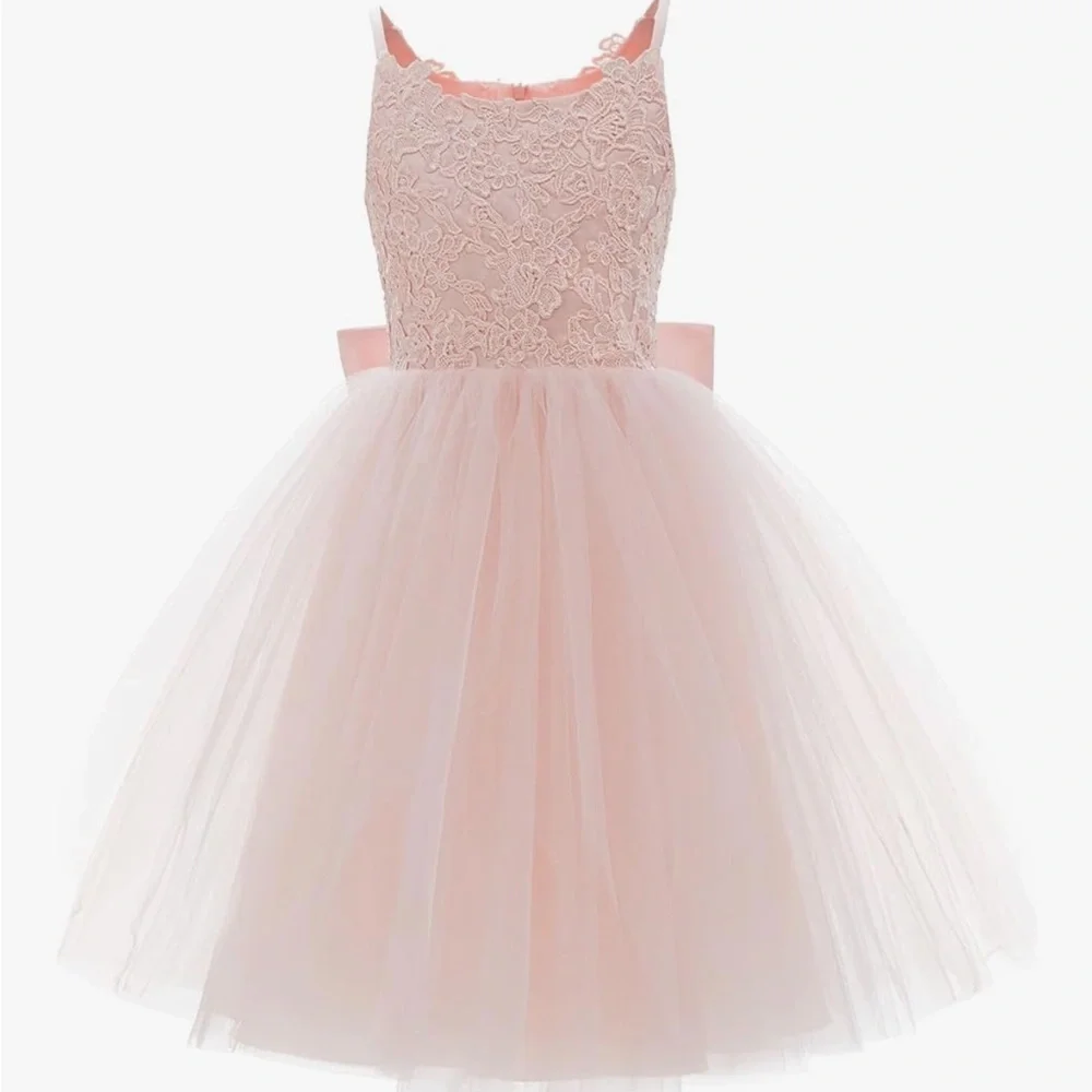 Pink Lace Tulle Flower Girl Dress Size 12 Ball Gown Wedding Party